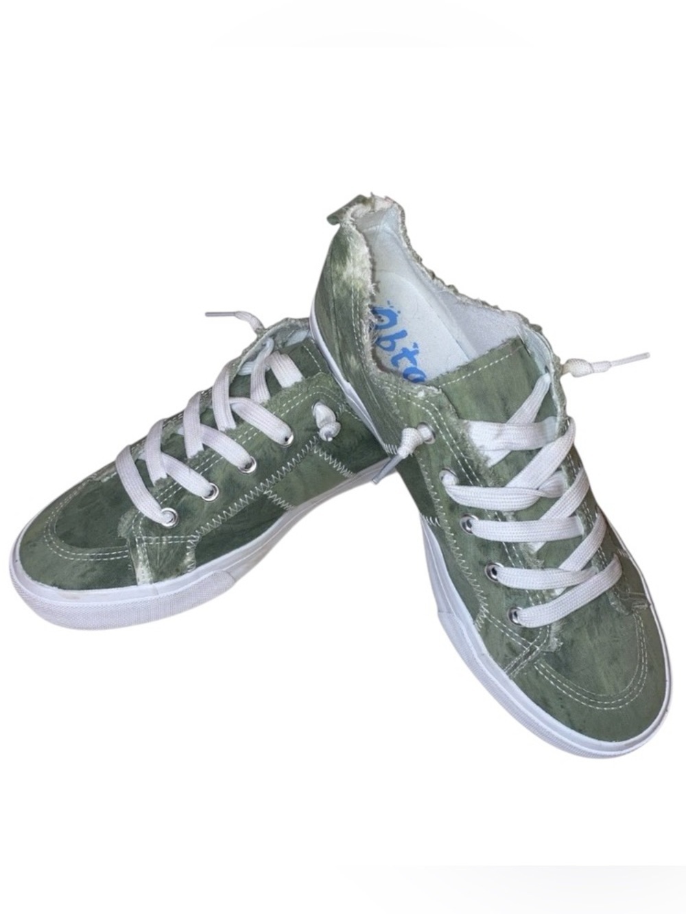 OBTAOM Canvas Patchwork Tie-Dyed Slip On Low Top Sneakers in GRN/WHT Size 7